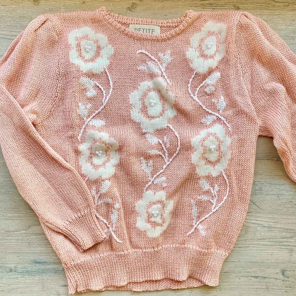Vintage Pink Flower Sweater